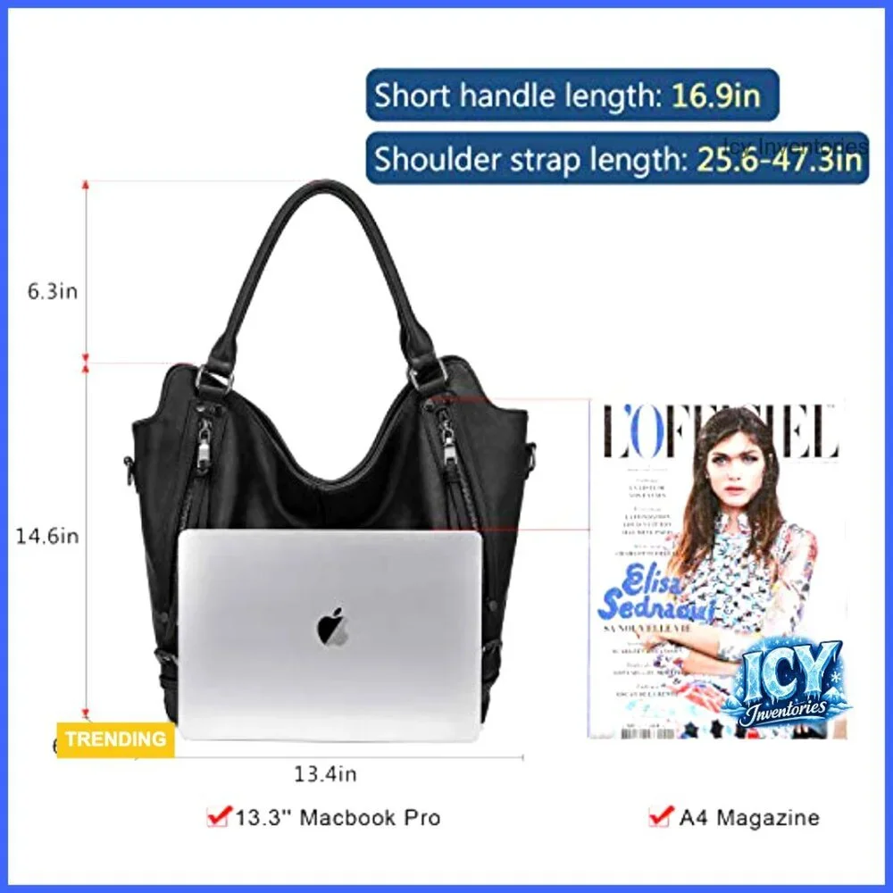 PU Leather Hobo Shoulder Bag Large Tote with Adjustable Strap